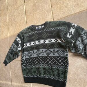 Patterned Crewneck knit Sweater - Green and Black